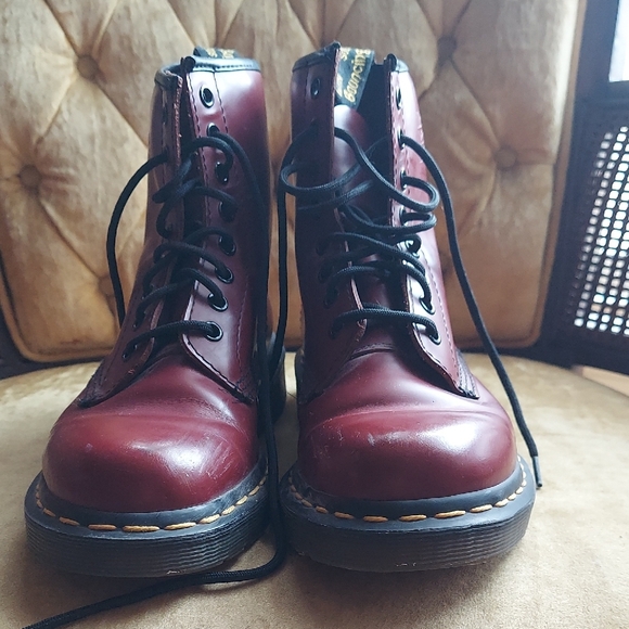 Dr. Martens Cherry Red Leather Boots - Picture 3 of 8